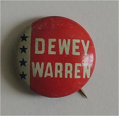 1948 Dewey-Warren 7/8 inch litho campaign button - Red