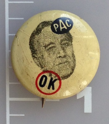 Franklin Roosevelt PAC Ok lithographed tin campaign button